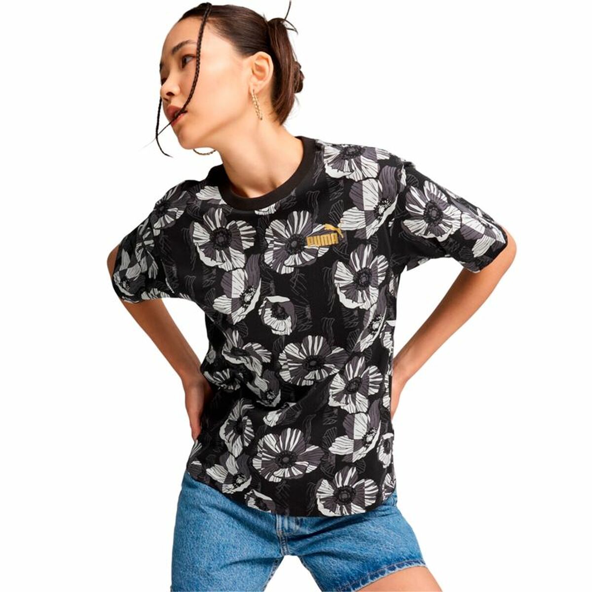 Women’s Short Sleeve T-Shirt Puma Essentials + Class Act Aop-0