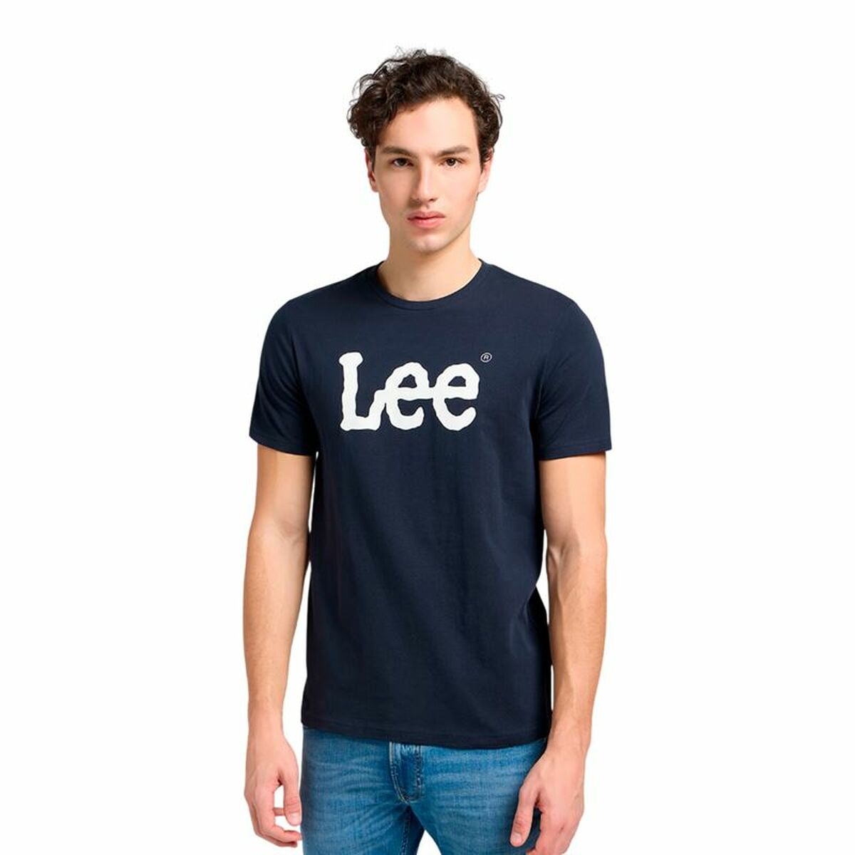 Men’s Short Sleeve T-Shirt Lee Wobbly Logo Tee Navy Blue-0