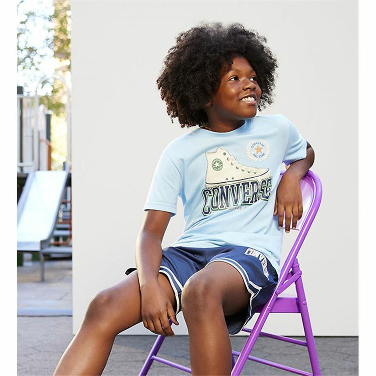 Child's Short Sleeve T-Shirt Converse Script Sneaker Gfx Sky blue-1