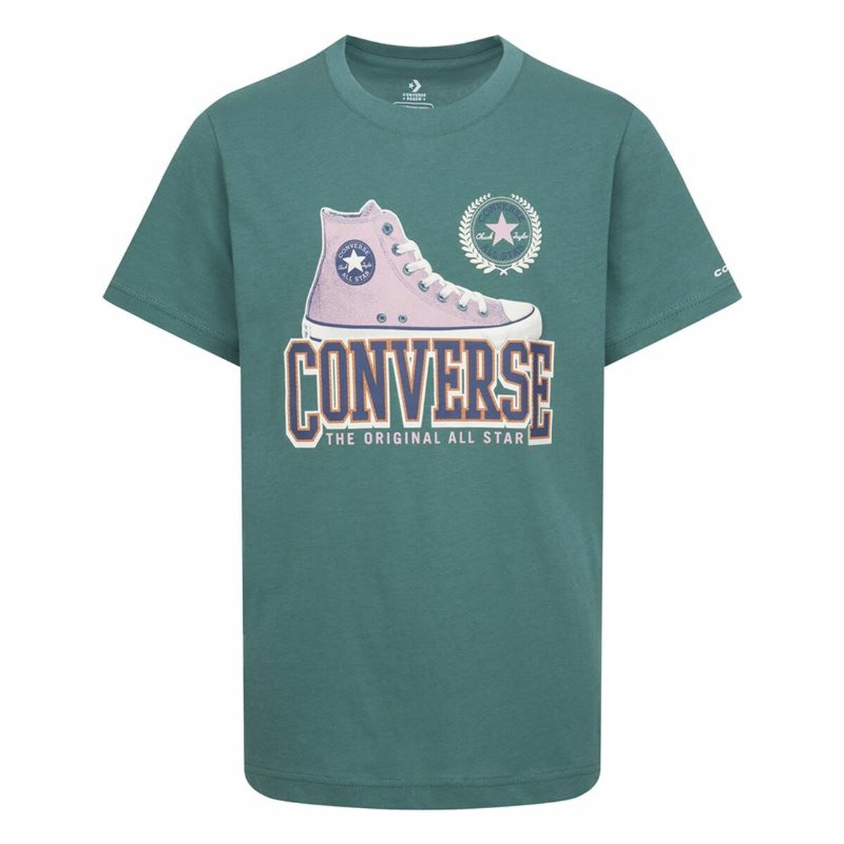 Child's Short Sleeve T-Shirt Converse Script Sneaker Gfx Sse Cyan-4
