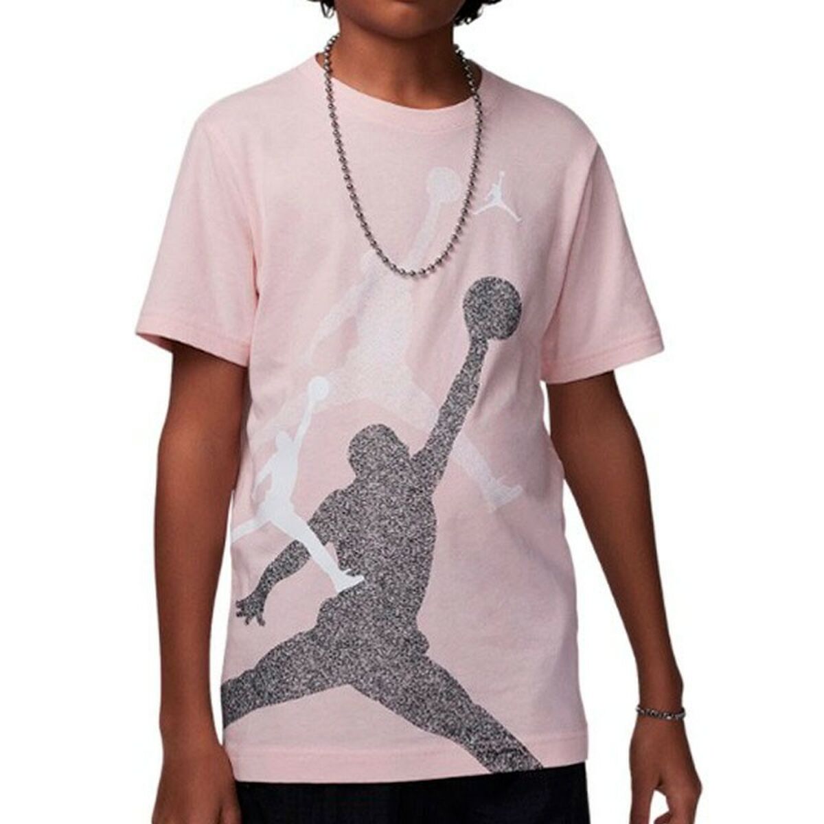Child's Short Sleeve T-Shirt Jordan JDB GRADIENT STACKED JM SS TEE 95D119 AHC Pink-0