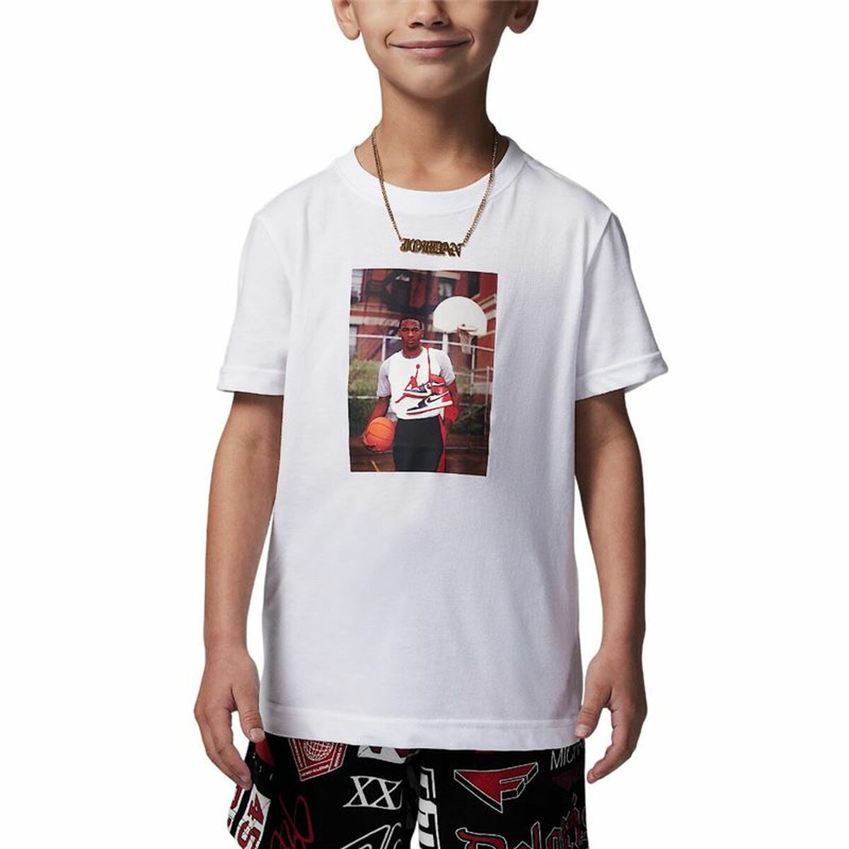 Children’s Short Sleeve T-Shirt Jordan Jdb Mj Brand Photo Ss Crew White-0