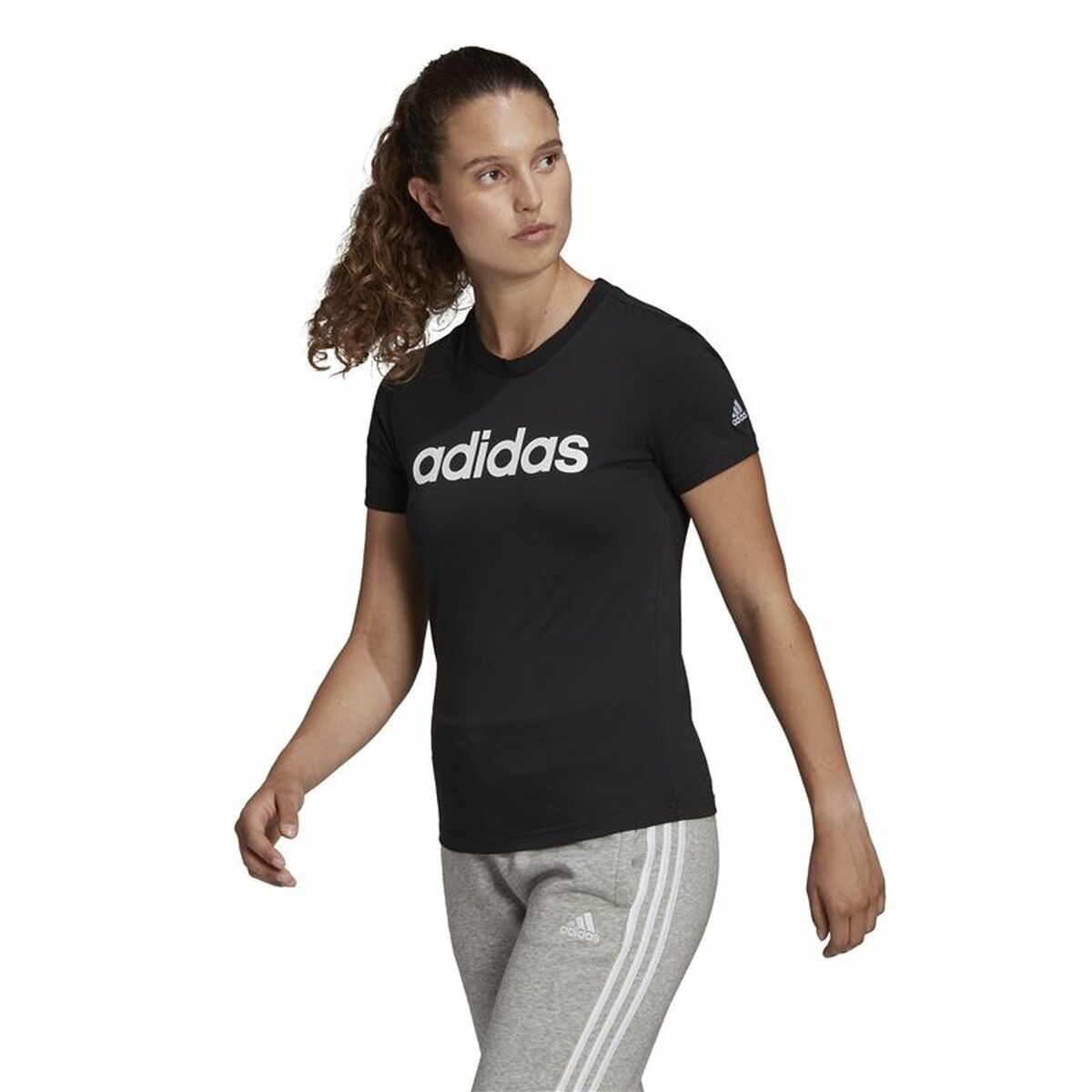 Women’s Short Sleeve T-Shirt Adidas Lin T Black (XS)-6
