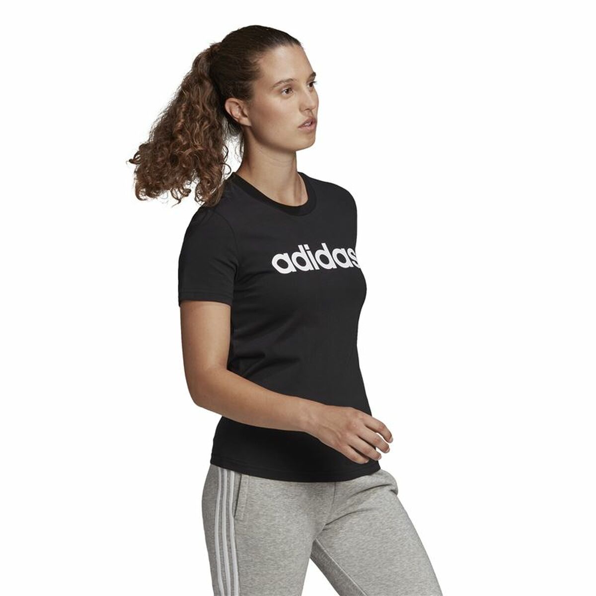 Women’s Short Sleeve T-Shirt Adidas Lin T Black (XS)-4