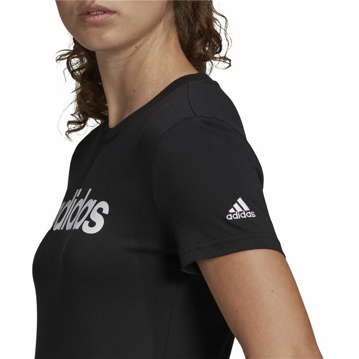 Women’s Short Sleeve T-Shirt Adidas Lin T Black (XS)-2