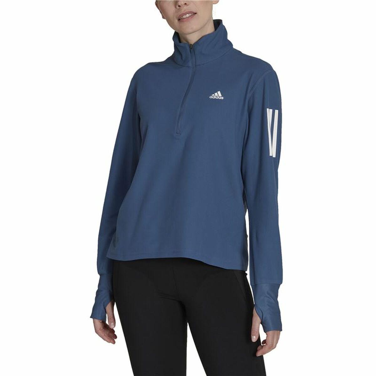 Women's long sleeve T-shirt Adidas Own the Run 1/2 Zip Indigo-14