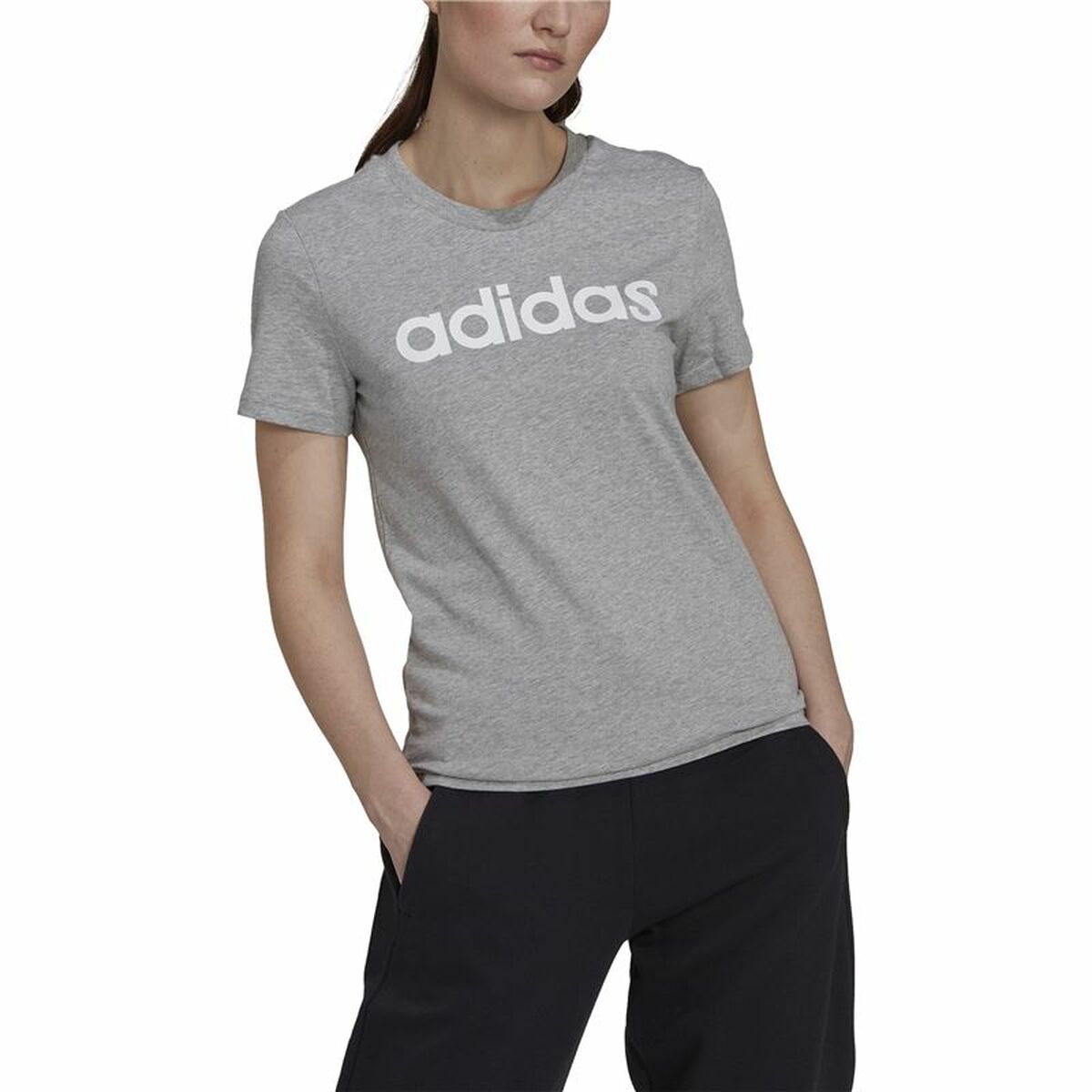 Women’s Short Sleeve T-Shirt Adidas Essentials Logo Mujer Light grey (L)-6