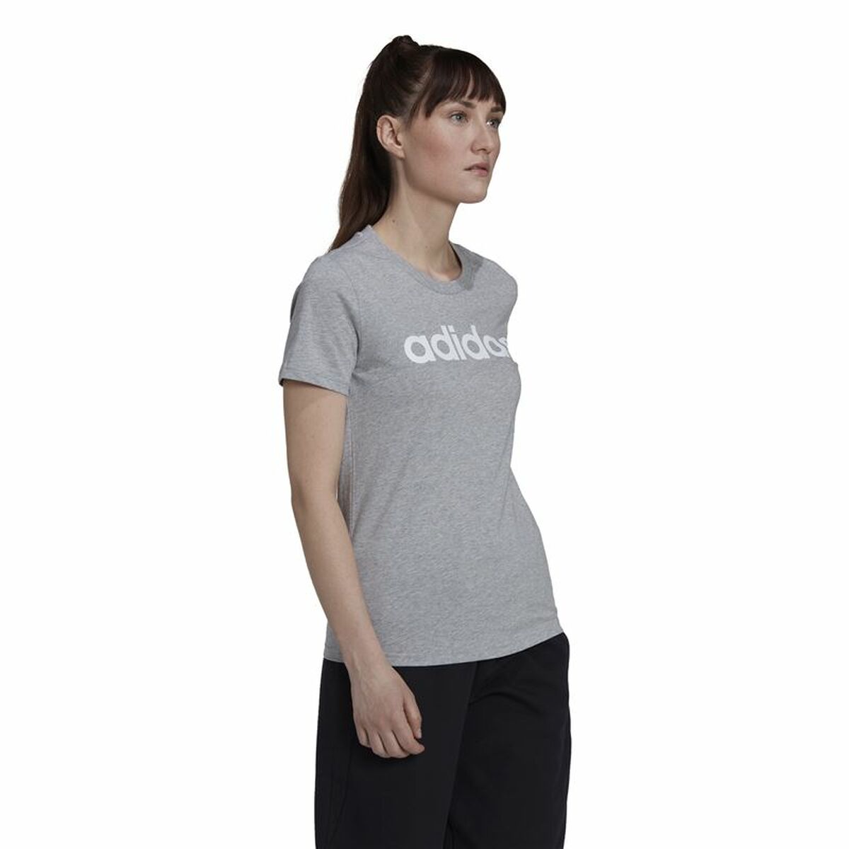 Women’s Short Sleeve T-Shirt Adidas Essentials Logo Mujer Light grey (L)-4