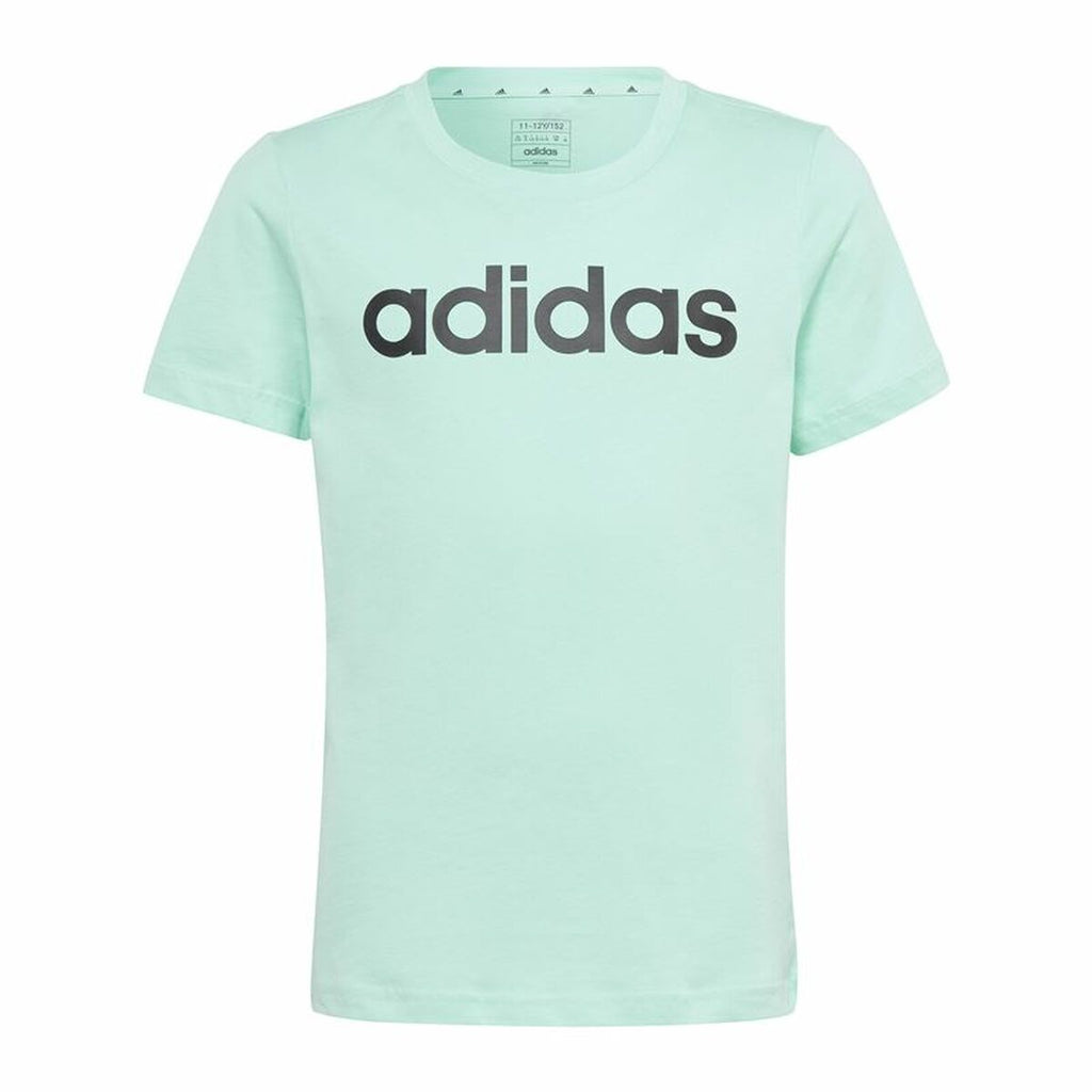 Child's Short Sleeve T-Shirt Adidas Linear Logo Green Aquamarine-0