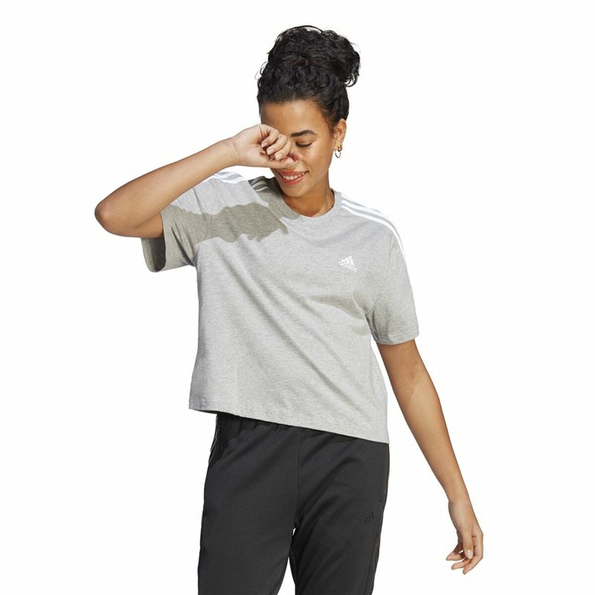 Women’s Short Sleeve T-Shirt Adidas 3S Cropped Top Light grey (XS)-7