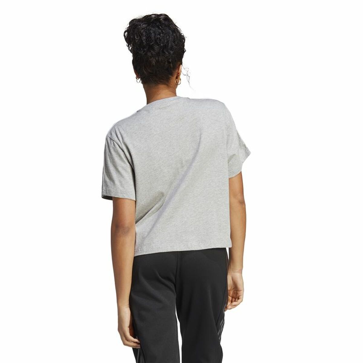 Women’s Short Sleeve T-Shirt Adidas 3S Cropped Top Light grey (XS)-5