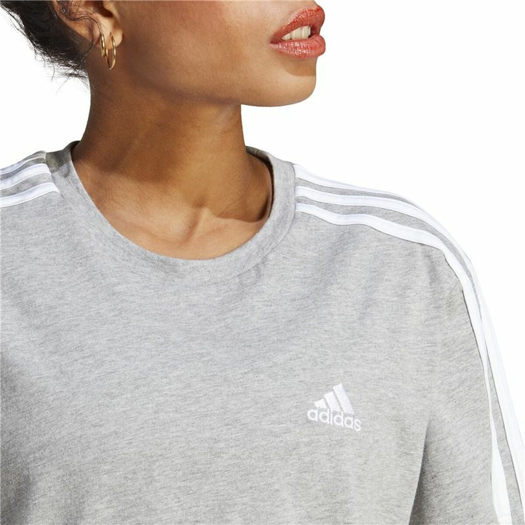 Women’s Short Sleeve T-Shirt Adidas 3S Cropped Top Light grey (XS)-3