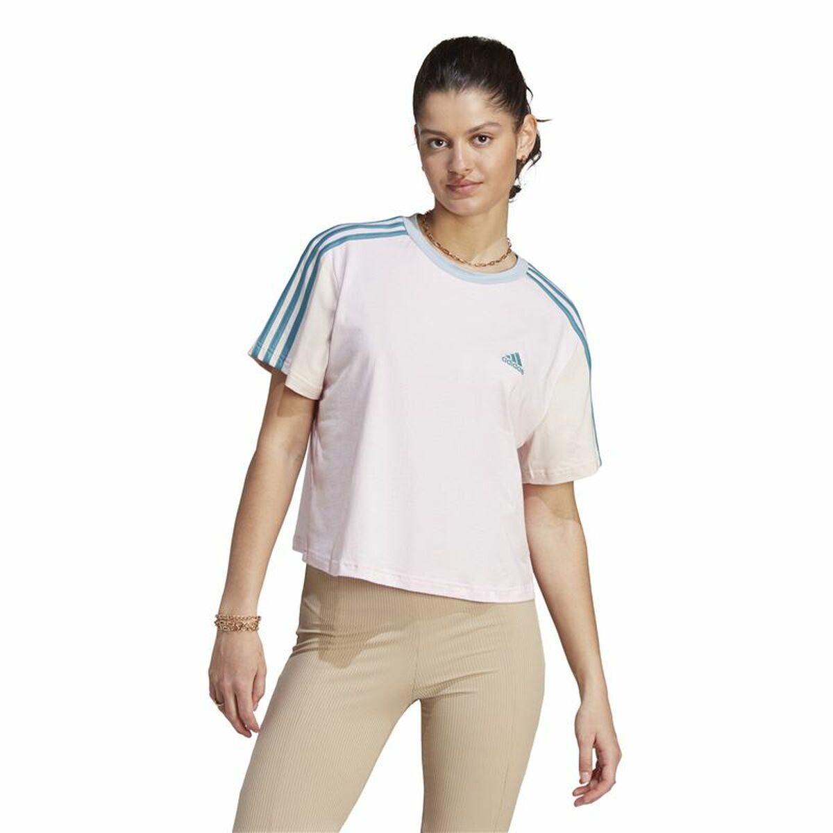 Women’s Short Sleeve T-Shirt Adidas 3S Cr White-4