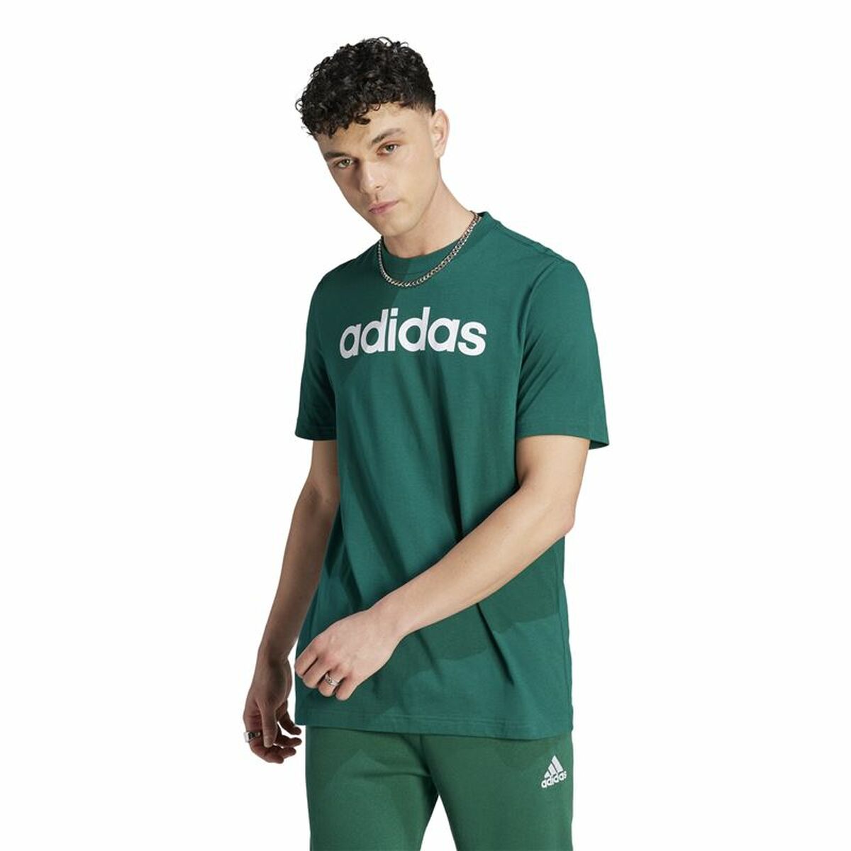 Men’s Short Sleeve T-Shirt Adidas Linear Sj Olive S-5