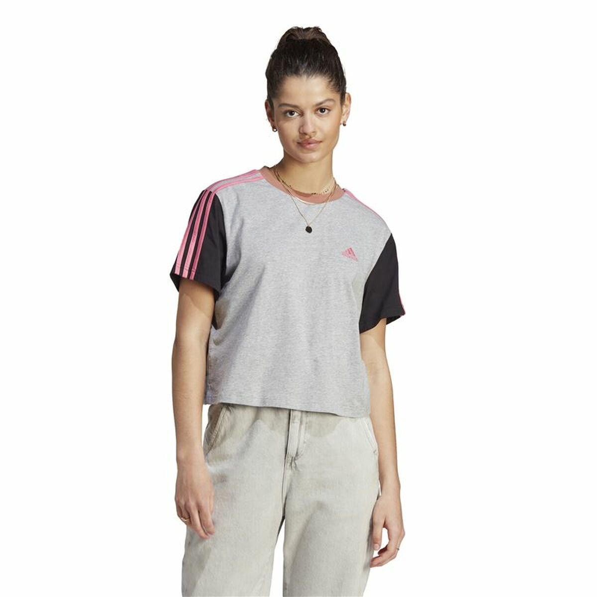 Women’s Short Sleeve T-Shirt Adidas 3S Cr Grey-5