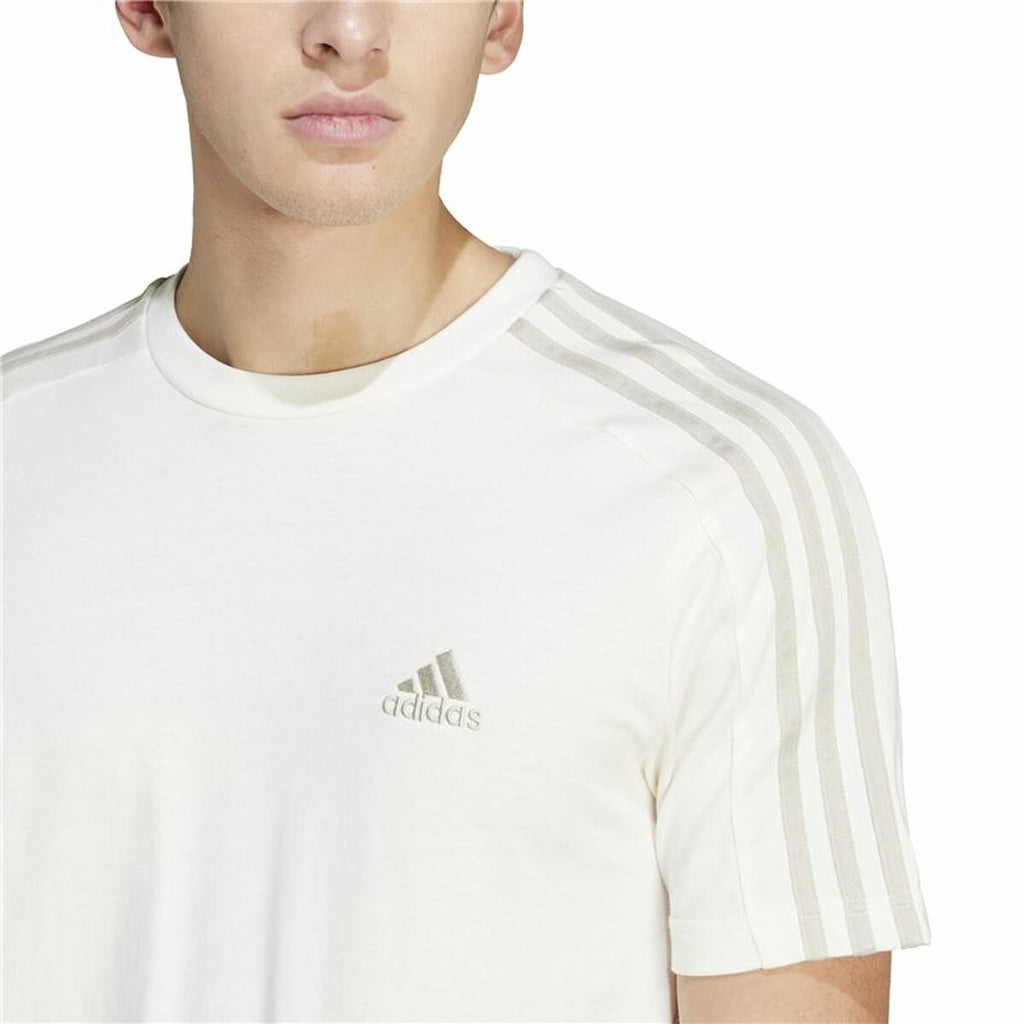 Men’s Short Sleeve T-Shirt Adidas Essentials 3 Bandas White L-2