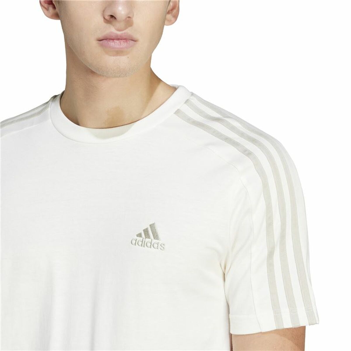 Men’s Short Sleeve T-Shirt Adidas Essentials 3 Bandas White L-2