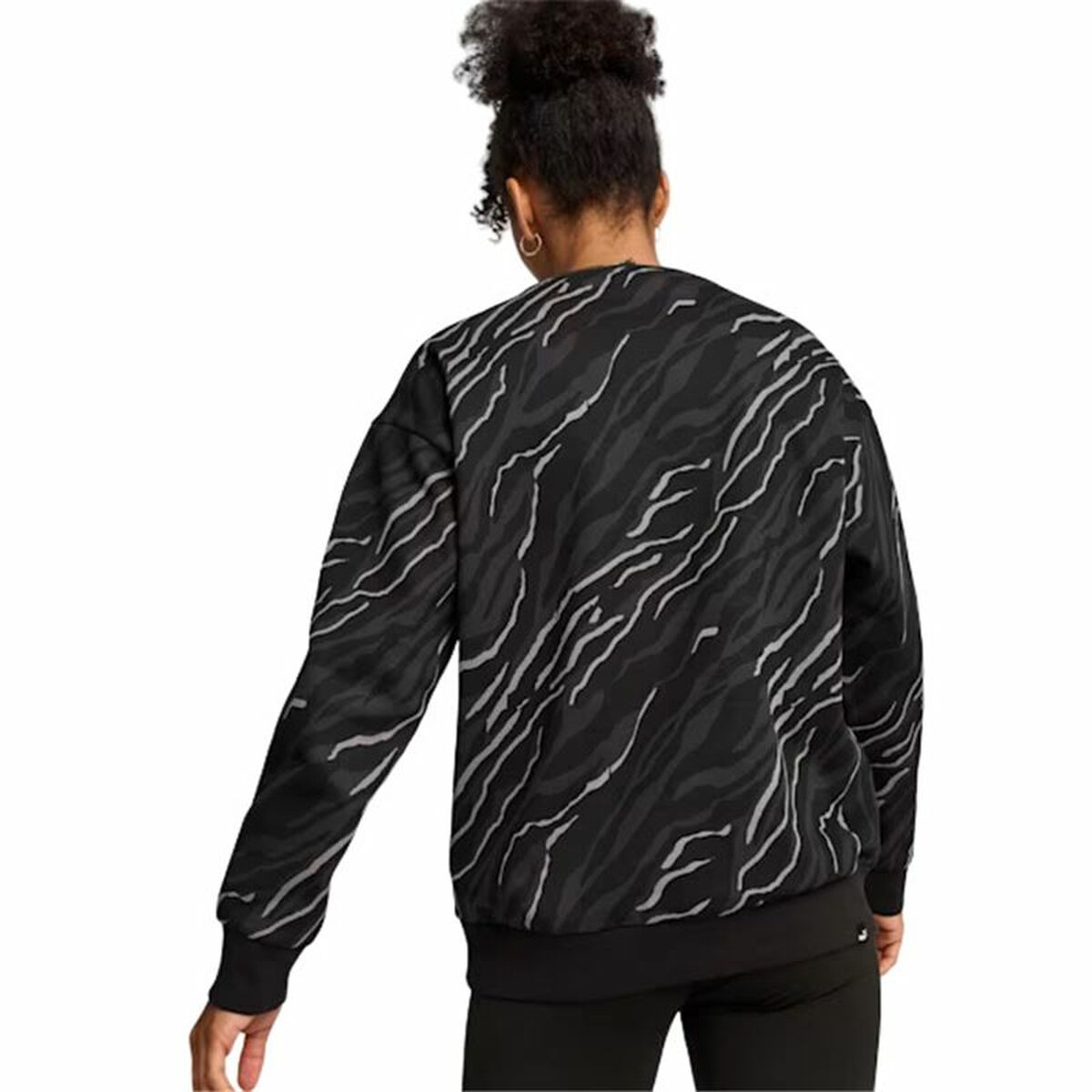 Women’s Sweatshirt without Hood Puma Essentials+ Animal Aop Crew Fl Mujer Black-3
