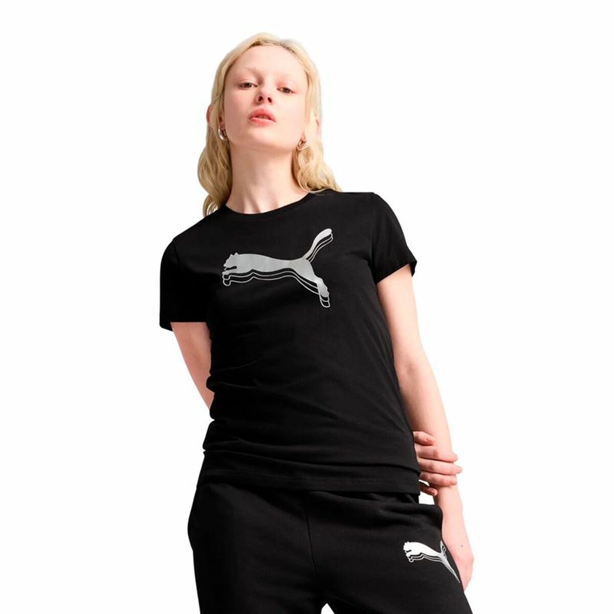 Women’s Short Sleeve T-Shirt Puma Essentials Metallic Black-3