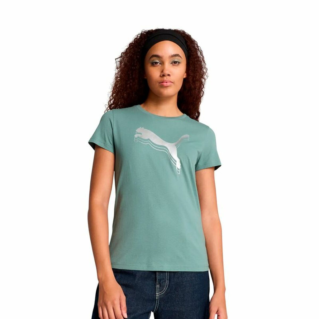 Women’s Short Sleeve T-Shirt Puma Essentials MetallicGreen Moonetalli-3