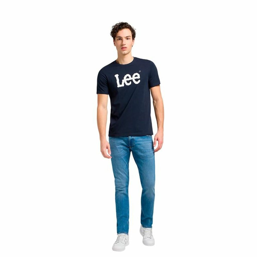 Men’s Short Sleeve T-Shirt Lee Wobbly Logo Tee Navy Blue-3