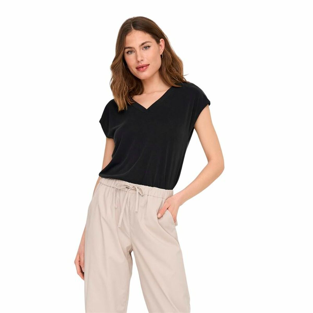 Women’s Short Sleeve T-Shirt Only Onlfree Life Mod.V-Neck Black-2