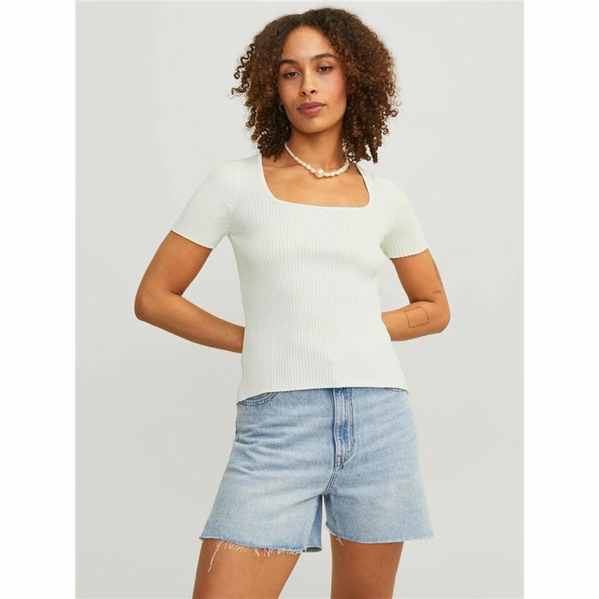 Women’s Short Sleeve T-Shirt Jxsky Ss Jack & Jones Cloud Dancer Soft green-4