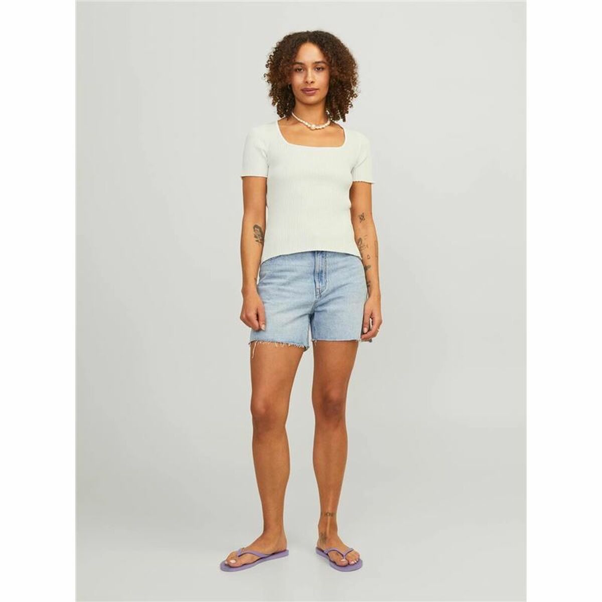 Women’s Short Sleeve T-Shirt Jxsky Ss Jack & Jones Cloud Dancer Soft green-3