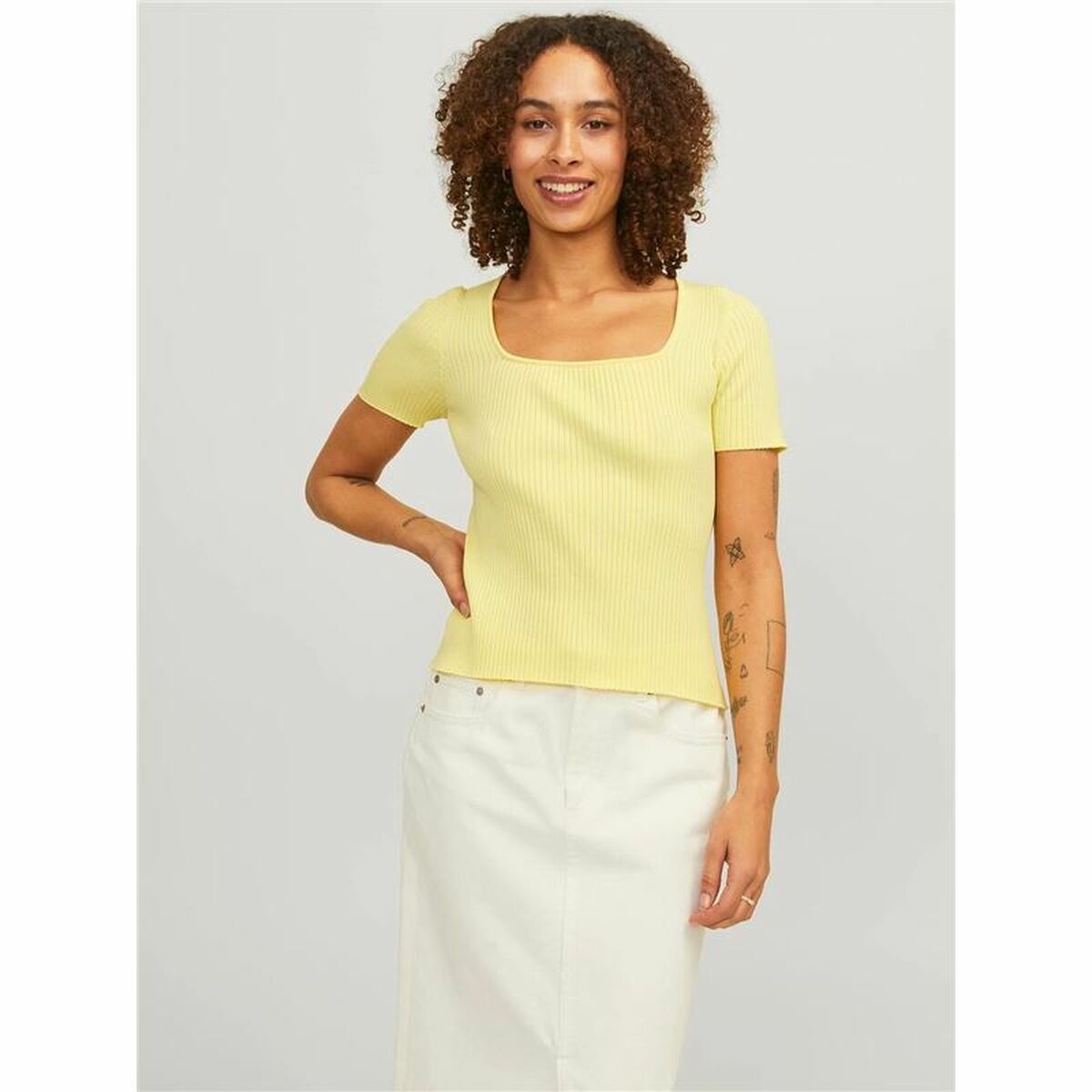 Women’s Short Sleeve T-Shirt Jxsky Ss Jack & Jones French Vanilla Yellow-4