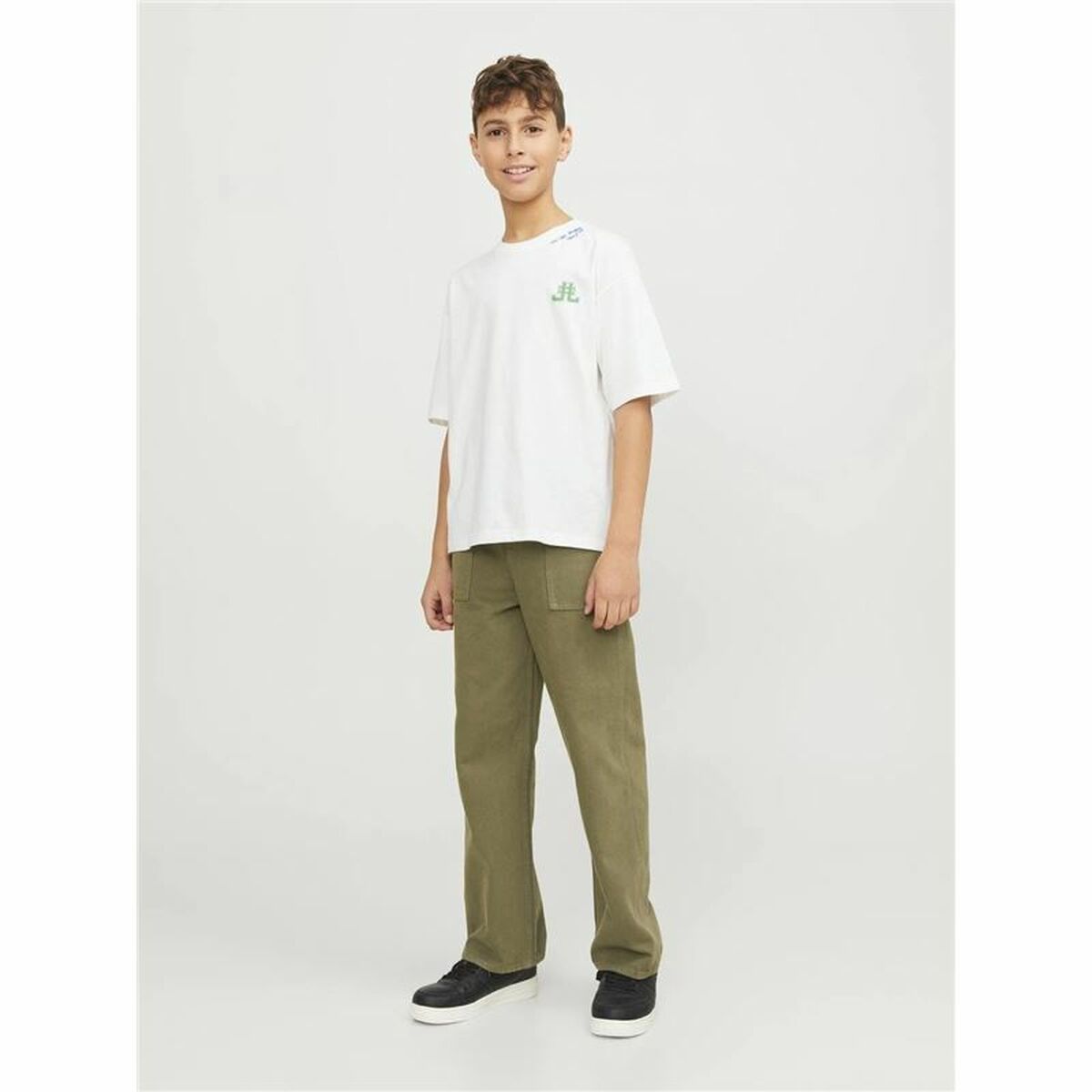 Child's Short Sleeve T-Shirt Jack & Jones Jorcole Back Print White Green-5
