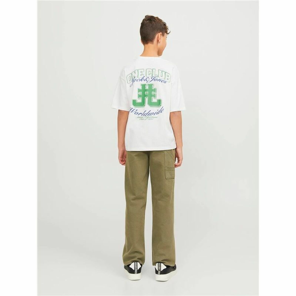 Child's Short Sleeve T-Shirt Jack & Jones Jorcole Back Print White Green-4
