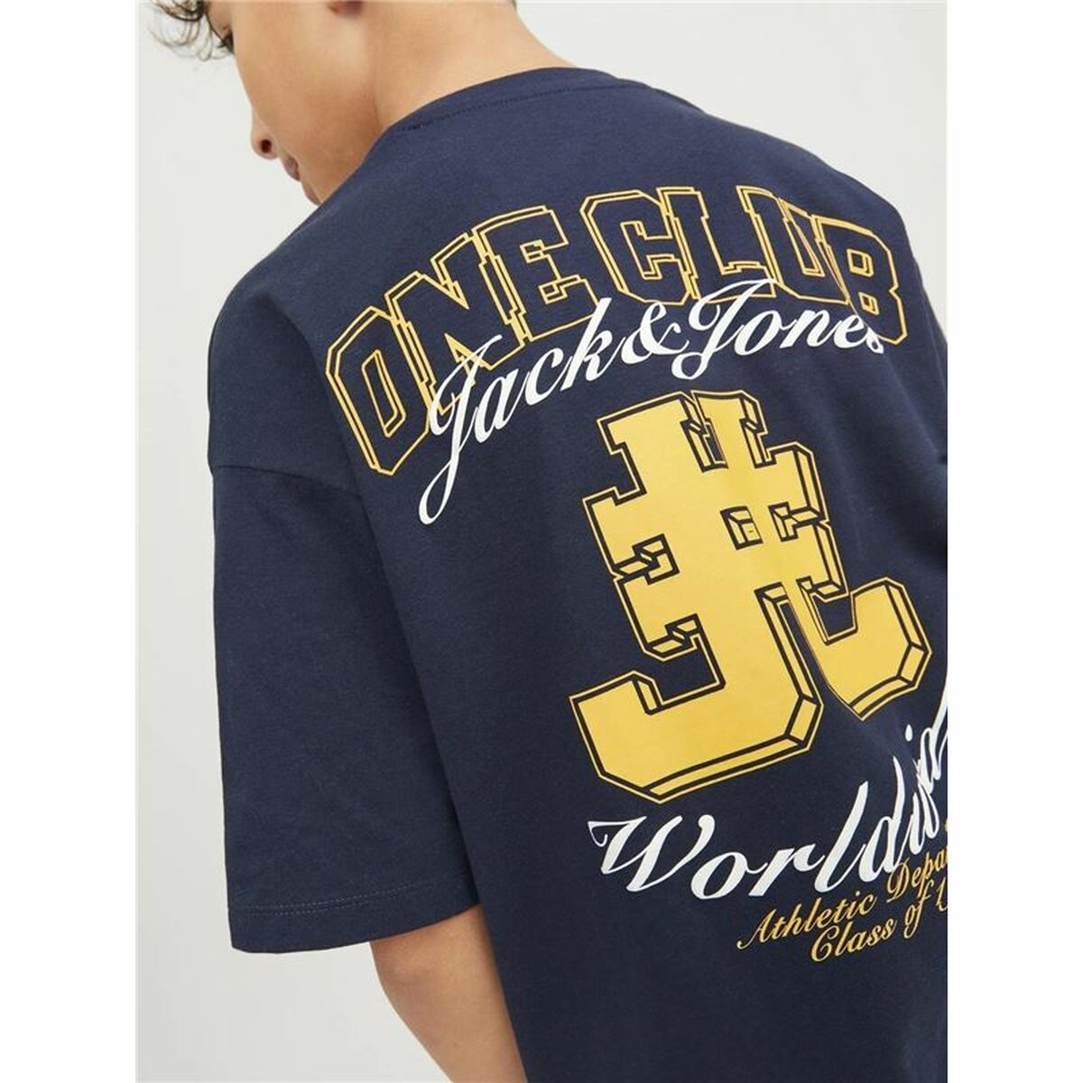 Child's Short Sleeve T-Shirt Jack & Jones Jorcole Back Print Navy Blue-3