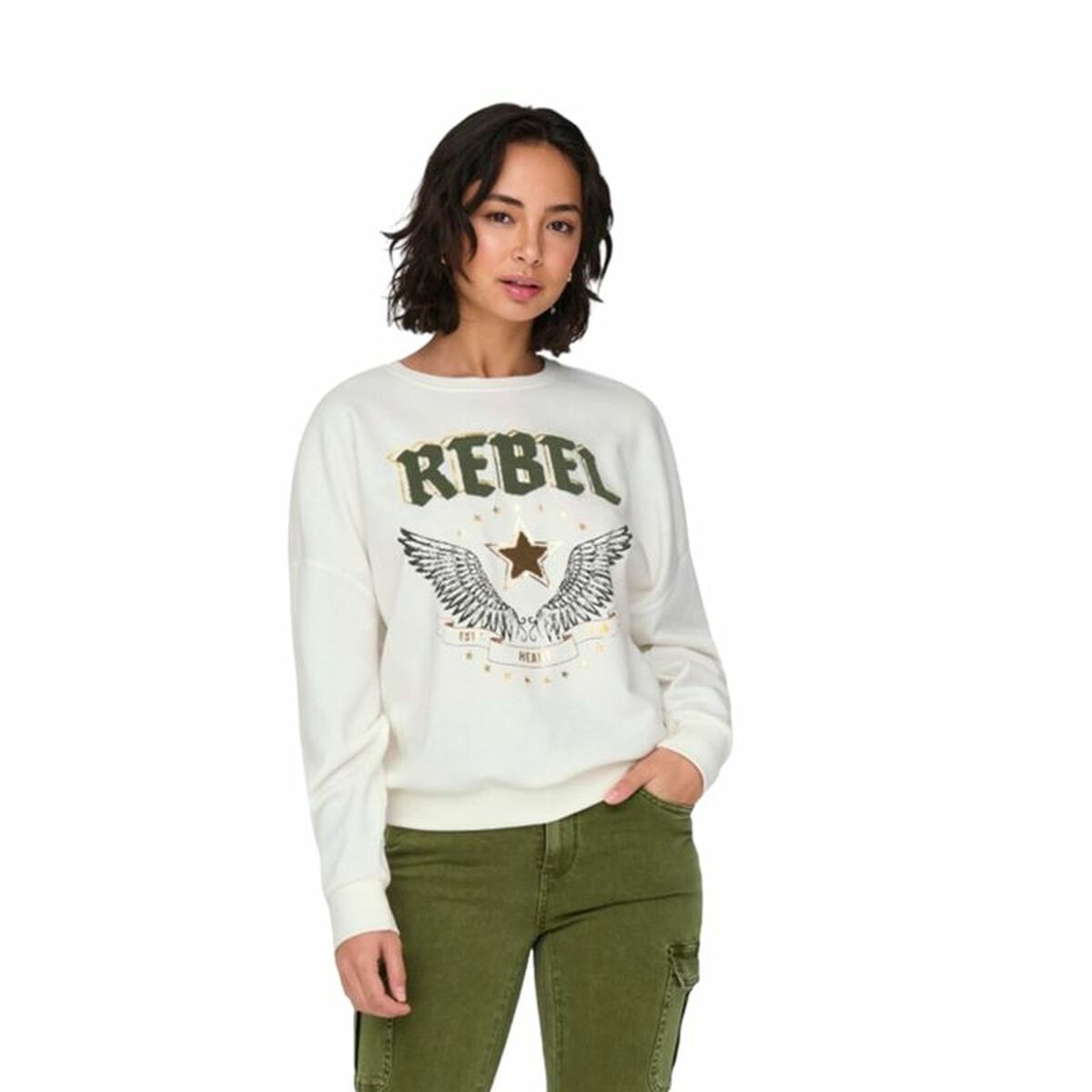 Women’s Sweatshirt without Hood Only Onllayla L/S Wings White-0