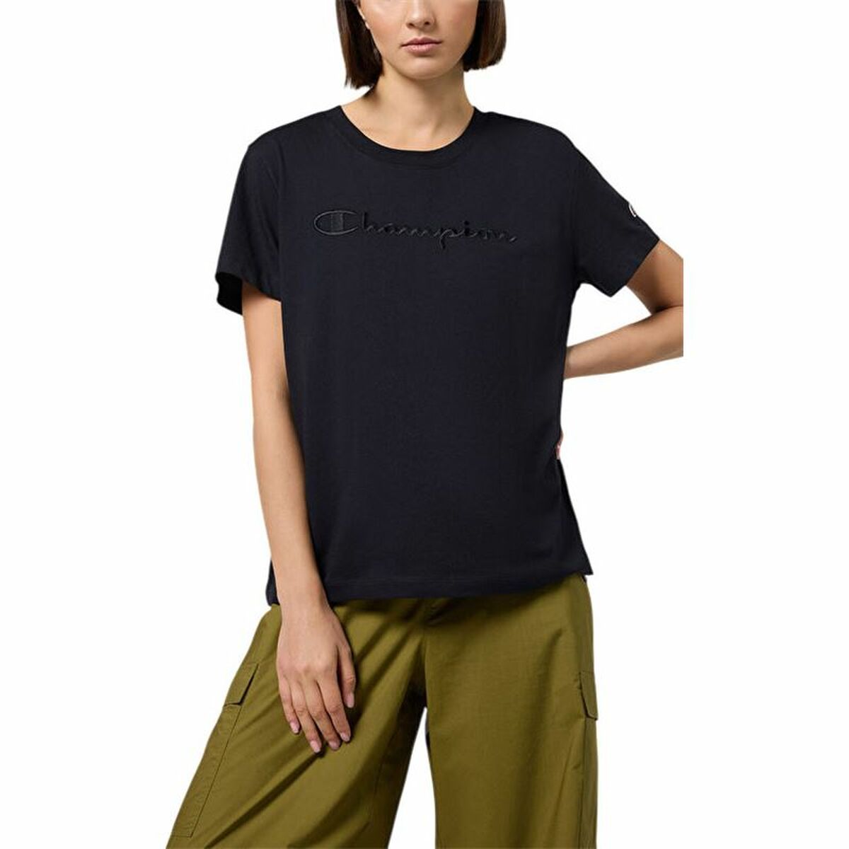 Women’s Short Sleeve T-Shirt Champion Champion Crewneck Black-4