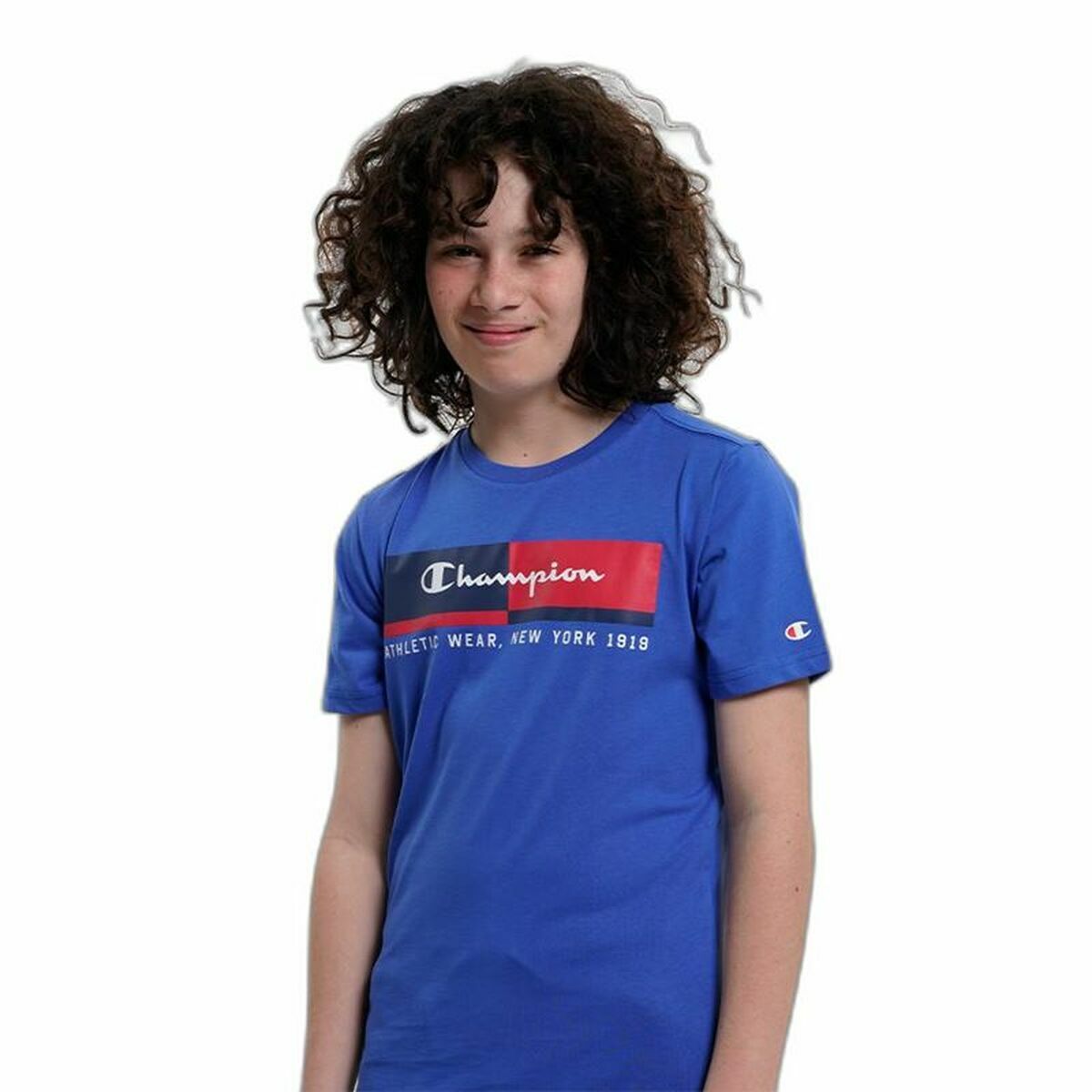 Children’s Short Sleeve T-Shirt Champion Crewneck  Blue-9