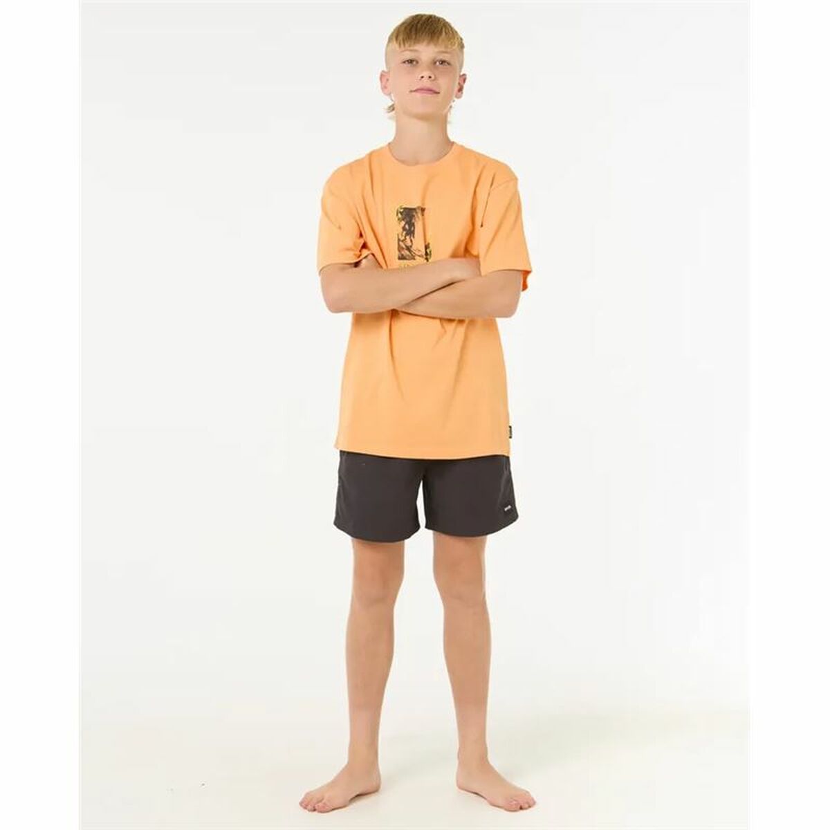 Child's Short Sleeve T-Shirt Rip Curl Raw Energy Frame Tee Orange-3
