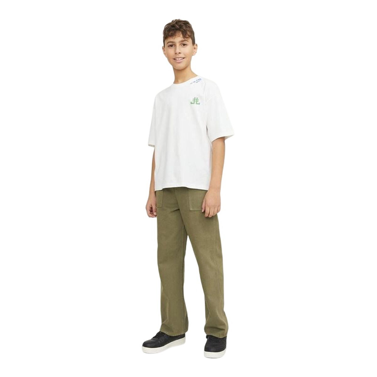 Child's Short Sleeve T-Shirt Jack & Jones Jorcole Back Print White Green-0