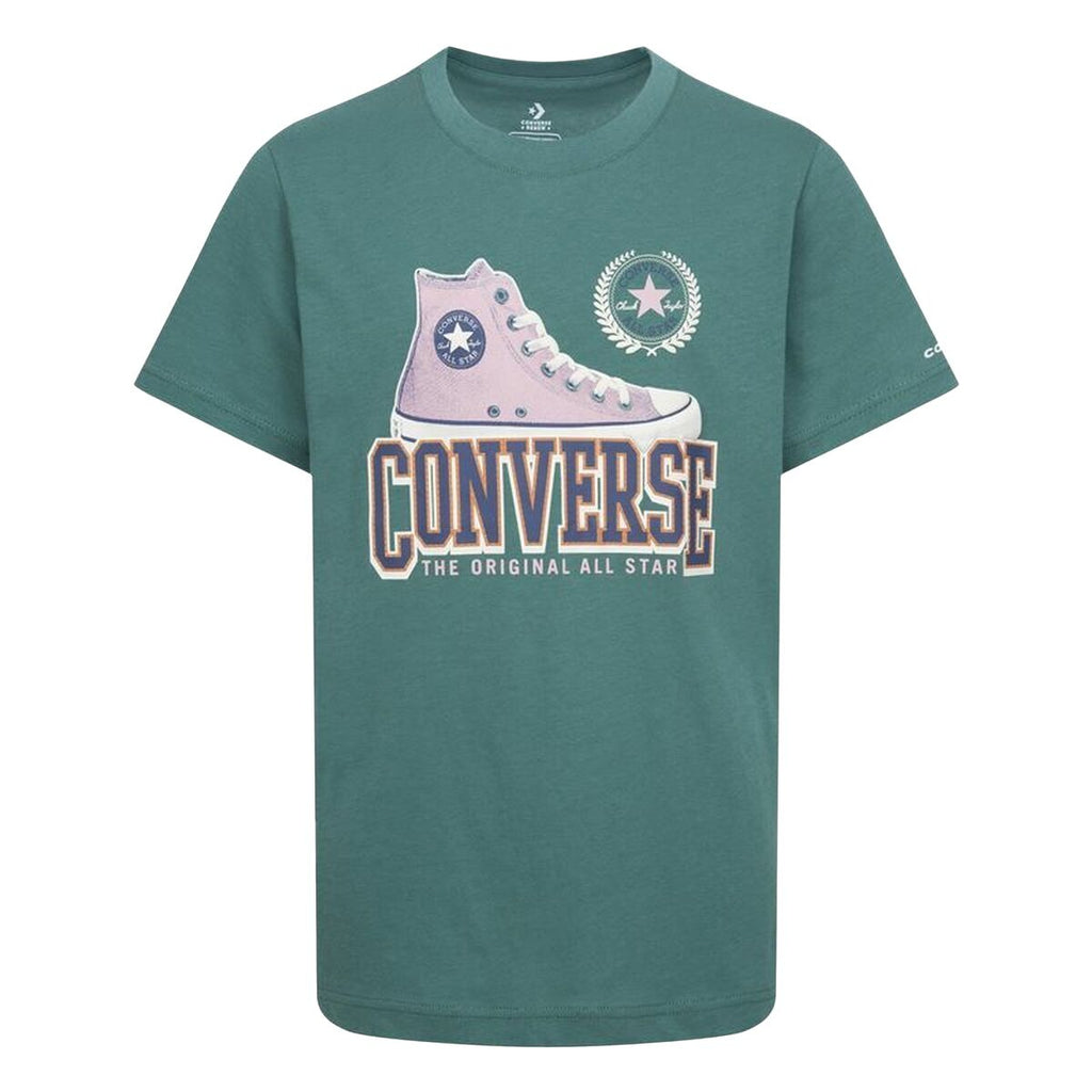 Child's Short Sleeve T-Shirt Converse Script Sneaker Gfx Sse Cyan-0