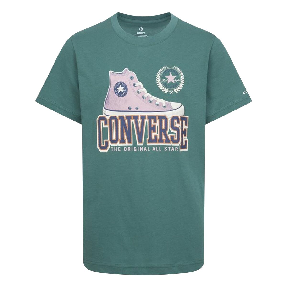 Child's Short Sleeve T-Shirt Converse Script Sneaker Gfx Sse Cyan-0