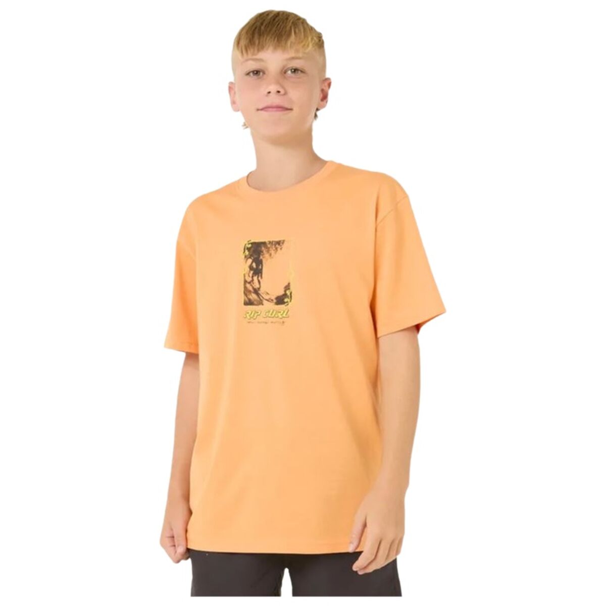 Child's Short Sleeve T-Shirt Rip Curl Raw Energy Frame Tee Orange-0